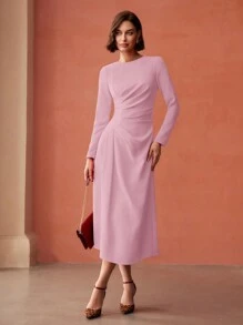 MOTF PREMIUM 褶皱拉链连衣裙 - 粉色 - 查看 6