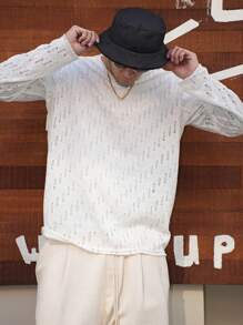 DAZY Men's Textured White T-Shirt, Spring/Summer Long Sleeve Men Shirt Fall,Winter - White - View 2