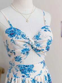 Soleia Sexy & Romantic Gradient Print Plunging Neckline Backless Tie Strap Vintage Dress, Suitable For Vacation, Music Festival, Bohemian, Holiday Date, Spring, Valentine's Day Afternoon Tea