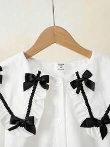 SHEIN Leap Crew Tween 女童宽松休闲花卉刺绣大领长袖衬衫