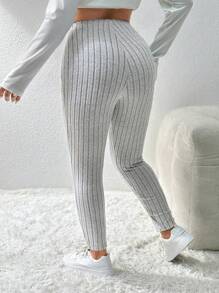 SHEIN Frenchy Pantalón ajustado de talla grande, leggings de punto acanalado de unicolor