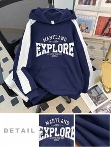 Tienermeisjes Vintage Amerikaanse Casual Oversized Hooded Sweatshirt, Colorblock Letter Grafische Pullover Hoodie Voor Sport, School, Retro/Oversized Stijl
