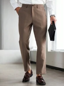 Manfinity AFTRDRK Men Casual Pants, Minimalist & Fashionable, For Everyday Wear Suits Pants - Khaki - View 1