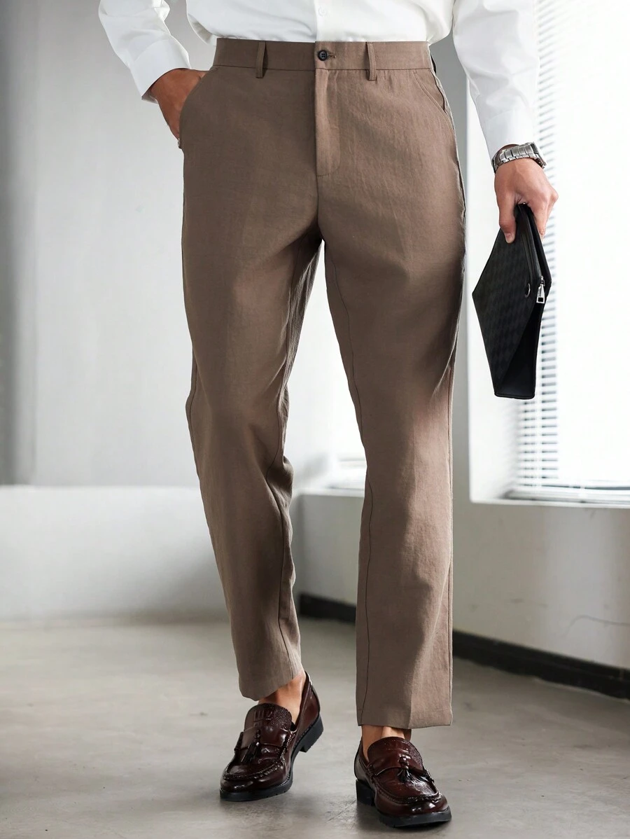 Manfinity AFTRDRK Men Casual Pants, Minimalist & Fashionable, For Everyday Wear Suits Pants - Khaki - View 1