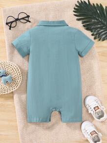 SHEIN Baby Boy Short Sleeve Dinosaur Print Romper - Mint Green - View 2