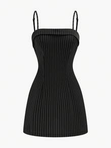 Flirla 2 pièces/Set : Blazer court rayé simple grande taille + Robe nuisette, Tenues décontractées