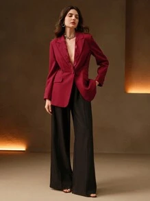 Anewsta Women's Lace Patchwork Hollow Out Blazer - Burgundy - View 6