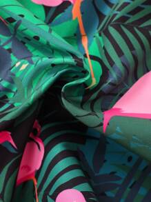 Surfspeed Men's Tropical Plant Print Drawstring Waist Beach Shorts - Green - View 7