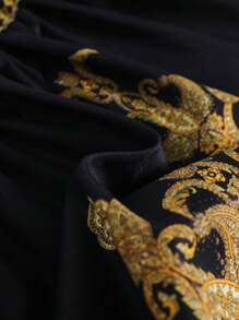 SHEIN Baby Girl's Unique Retro Print Pattern Cute Puff Sleeve Dress - Black - View 5