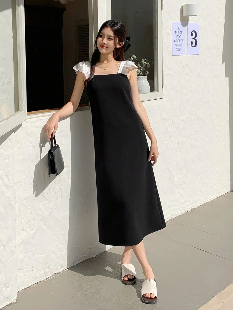 Women's Cap Sleeve Loose Mid-Length Dress,Fall Clothes
