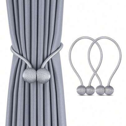 SHEIN 1/2pcs Magnetic Curtain Tiebacks, Braided Rope Magnetic Buckle For Holding Curtains & Drapes, Simple & Elegant Home Decor