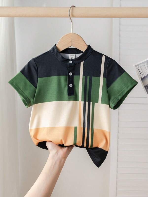 1pc Young Boys Resort Casual Collared Graphic Print Short Sleeve Polo Shirt, Suitable For Vacation, Travel, Schoolwear