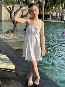 DAZY 1 件女童波尔卡圆点印花连衣裙，适合秋季