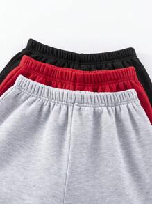 SHEIN Leap Crew 3pcs/Set Kids Tween Boys Casual Sports Patched Pockets Drawstring Elastic Waist Loose Knit Sweatpants - Red - View 3