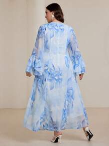 Graceveil Vestido modesto de talla grande con mangas abombadas, estampado floral de gasa y románico