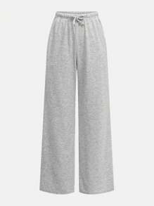 SHEIN Girlism Tween Girls Loose Casual Minimalist Versatile Wide Leg Ribbed Knit Solid Color Drawstring Sweatpants