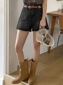 DAZY Quần short denim ống đứng bạc màu dành cho nữ, kiểu quần short jean phù hợp mọi mùa. - Màu xám đen - Xem 4