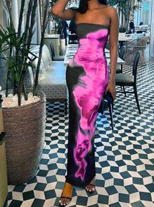 INAWLY Women's Tie-Dye Print Sexy Sleeveless Tube Dress
