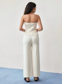 MOTF STUDIO ASYMMETRICAL HEM TUBE TOP & PANTS SWEATER SET - Beige - View 4