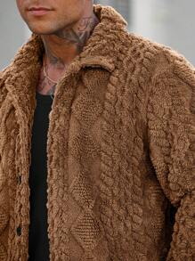 Manfinity CasualCool Men's Casual Solid Color Plush Jacket, Autumn/Winter - Khaki - View 3