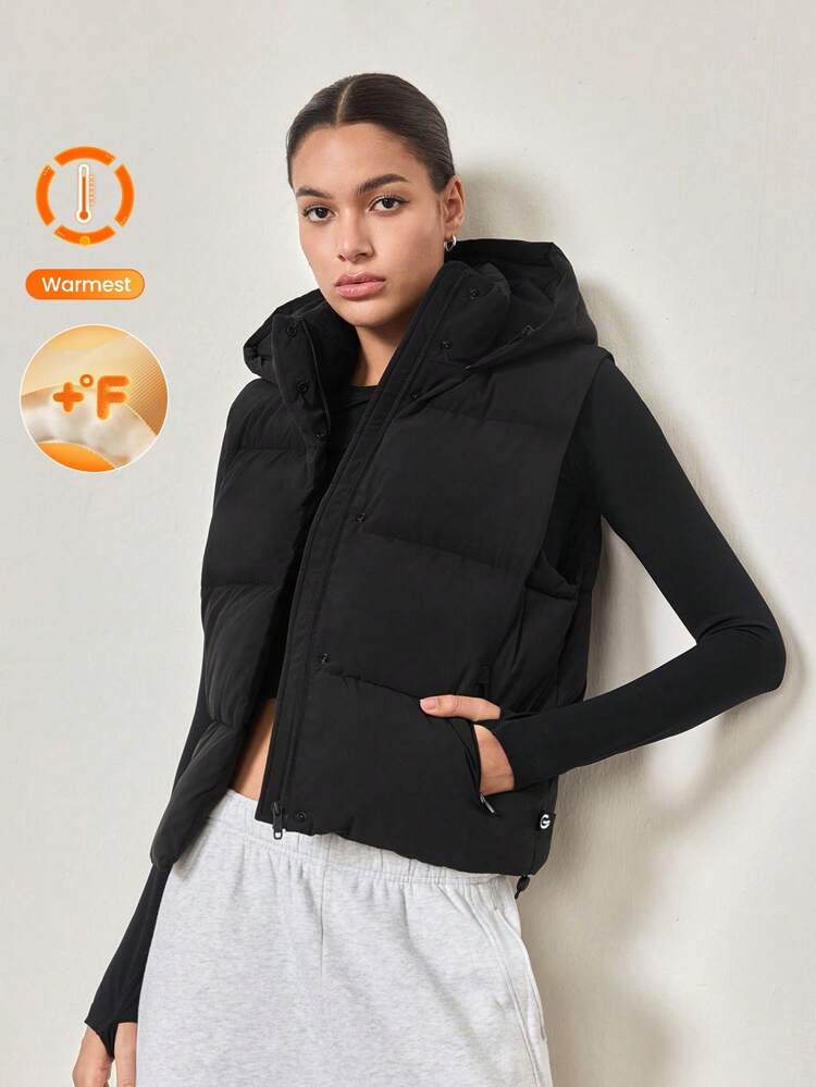 Gilet imbottito con cappuccio, senza maniche, leggero e antivento, con tasche laterali, adatto per l uso casual all'aperto quotidiano