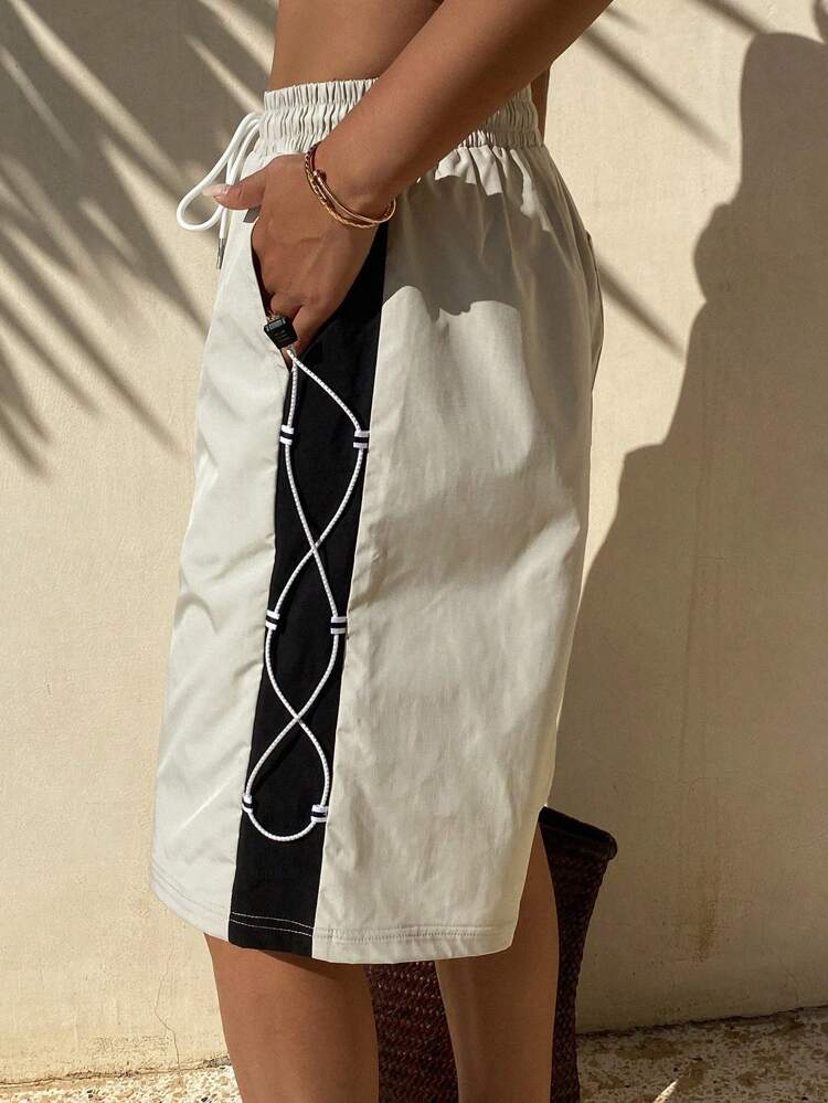 Women's Loose Wide Leg Contrast Color Tie Design Casual Shorts