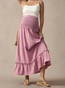 SHEIN Frill Trim A-Line Flared Maternity Skirt, Pink Skirt - Pink - View 8