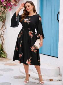 SHEIN Clasi Vestido holgado de talla grande con estampado de gasa elegante, moda simple y casual para uso diario