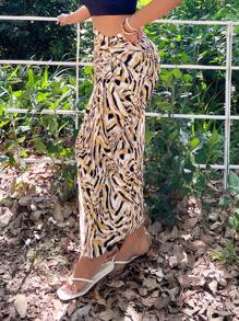 SHEIN SXY Sexy Elegant Versatile Pleated Pattern Skirt - Multicolor - View 4