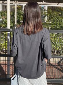 FRIFUL Women Loose Fit Round Neck Large Letter Print T-Shirt Oversized T-Shirt - Grey - View 3