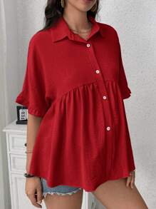 SHEIN Maternity Casual Solid Color Batwing Sleeve Blouse - Red - View 5