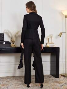 Modelyn Women's Spring/Summer Ruffled Strap Elegant Design Modern Suit Set - Black - View 2