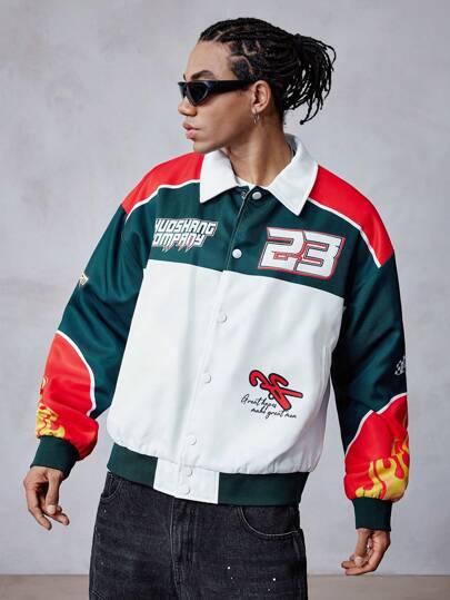 Street Life جاكيت رياضية رجالية بأسلوب الخصر الواسع مع تباين في الألوان وأزرار أمامية