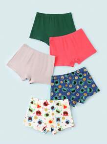 5 Pack Young Boy Simple Solid & Printed Combination Fashion Boxer Briefs - Multicolor - View 2