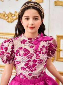 SHEIN Bộ trang phục áo cánh tay bồng & váy xếp tầng cho bé gái tuổi mới lớn 2 món Tween Girl Tween Girl Jacquard thanh lịch - Nhiều màu - Xem 5