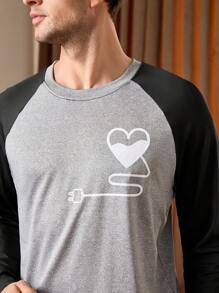 2pcs Men's Color Block Raglan Sleeve Top And Pants Loungewear Set