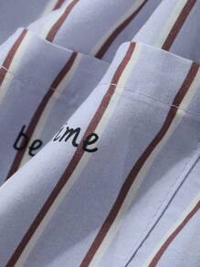 DAZY Ensemble Femme Blouse à Manches Longues à Col Claudine Rayé et Pantalon de Pyjama Ample - Prune - Voir 7