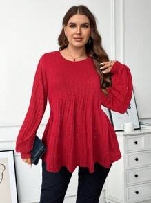 SHEIN LUNE Camiseta brillante de manga larga casual para fiestas y vacaciones de otoño/invierno para mujer talla grande