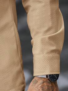 Manfinity CasualCool 2pcs Men's Corduroy Workwear Long Sleeve Shirt Set - Khaki - View 5