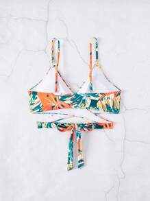 Summer Beach Random Print Vacation Style Adjustable & Detachable Strap Bikini Top - Multicolor - View 5