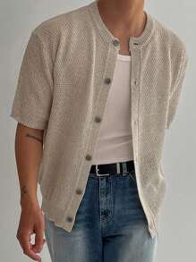 DAZY Men's Apricot Textured Fabric Cardigans, Summer - Apricot - View 3