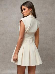 SHEIN BAE Đầm ngắn tay lửng xếp ly màu trơn dành cho nữ - Màu nâu  Mocha - Xem 6