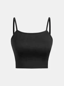 SHEIN Girlism 2pcs/Set Tween Girl Casual Street Chic Round Neck Flock Short Sleeve + Cami 2-In-1 Top - Black - View 4