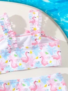 3 件装女婴蝴蝶结拼布格子沙滩套装，配可爱格子帽 - 彩色 - 查看 5