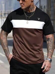 Manfinity CasualCool Men's Contrast Color Round Neck Short Sleeve Casual T-Shirt - Black - View 1