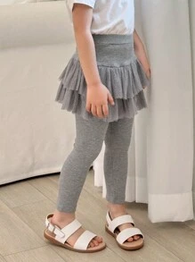 Dazy Kids Kleine Mädchen Mesh Splice Rock-Hose, Mädchen Herbstbekleidung, Strumpfhose in Kleingrößen - Grau - Übersicht 1