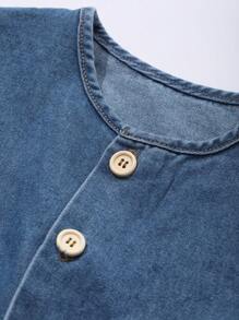 DAZY 年轻女孩蝙蝠印花短袖纽扣休闲牛仔连体裤