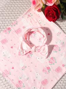 SHEIN Newborn Baby Photography Set With Rabbit And Flower Print - Multicolor - View 9