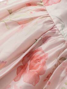 DAZY Vestido floral de gasa con escote cuadrado, mangas farol, cintura recogida y fluido para vacaciones de verano