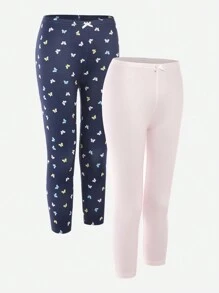 SHEIN Tween Girls New Stylish Versatile Solid Color Butterfly Allover Print 2pcs Set With Long Tank Top And Leggings - Multicolor - View 3